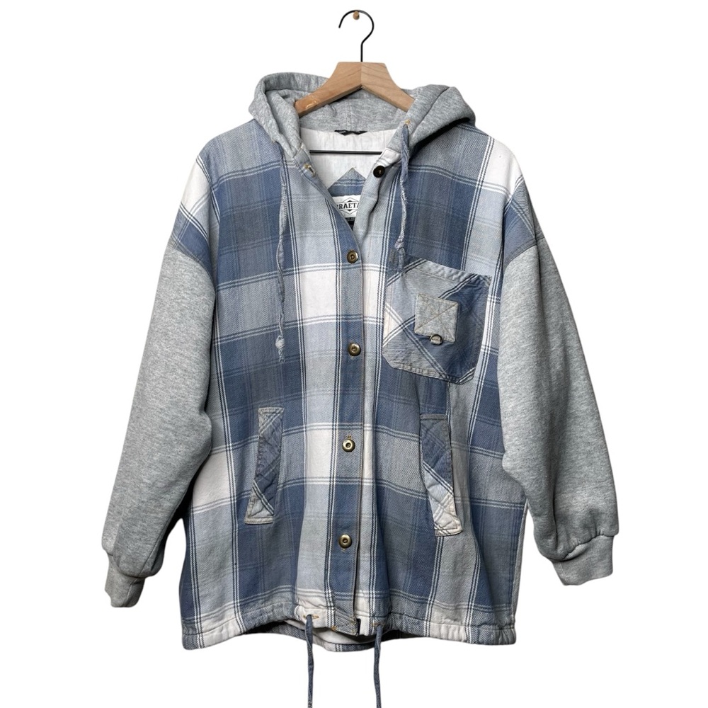 Braetan Blue and Gray Plaid Hooded Overshirt